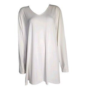Susan Graver Modern Essentials Top Womens Plus Size 2X Solid White Long Sleeve